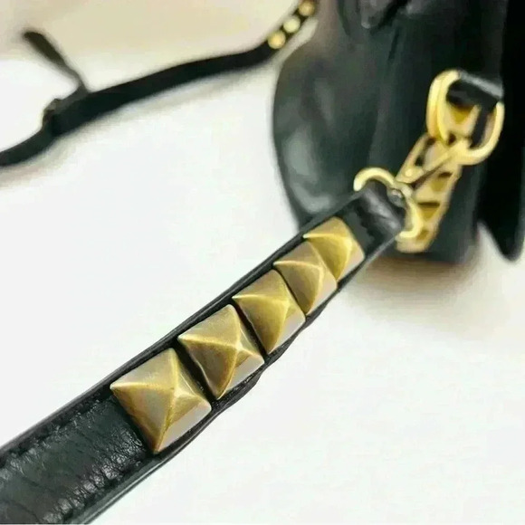 MMS Black Faux Leather w/ Gold Studded Hardware Adjustable Strap Crossbody Bag - Picture 13 of 15